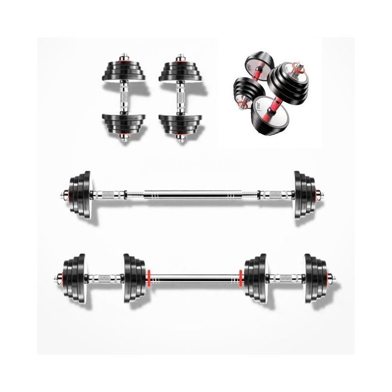 Set Mancuernas Y Barra 60kg Ajustables Acero Inoxidable-0