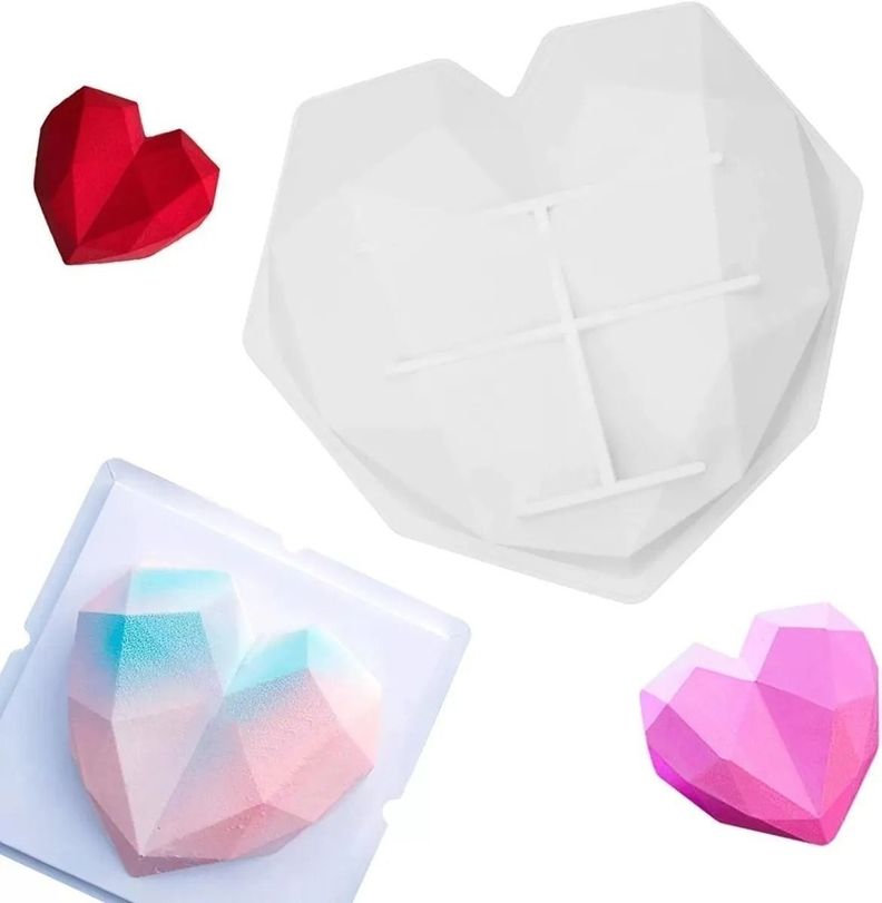 Molde Corazón De Silicona Diamante 3d Geométrico Repostería-0