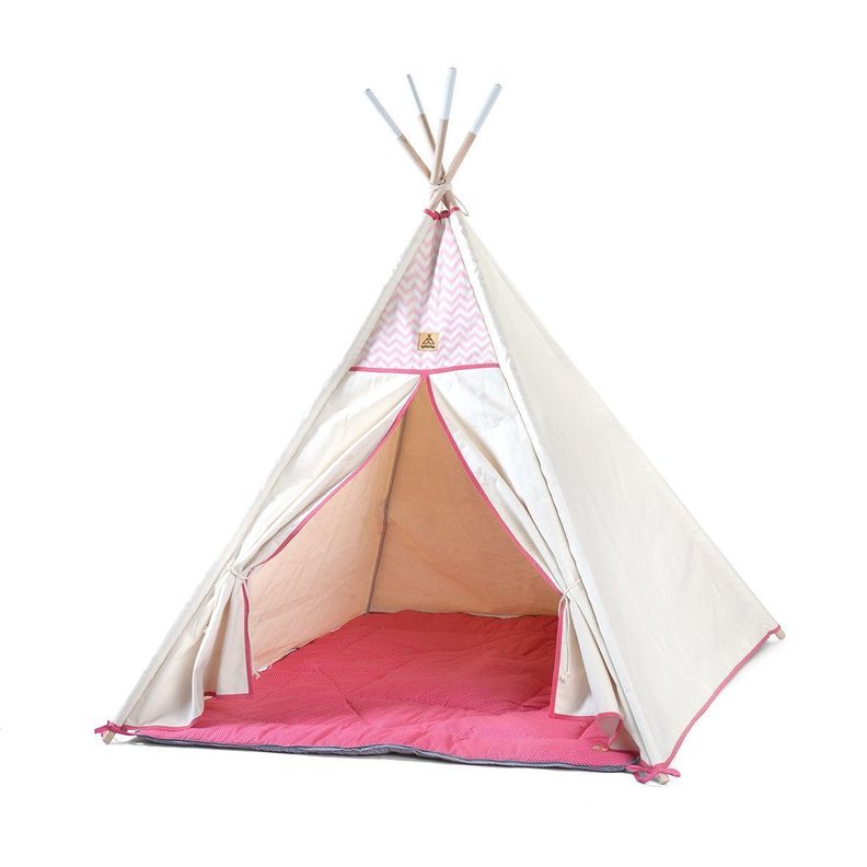 Carpa tipi infantil, modelo Rose Zigzag + playmat + bolso de transporte-0