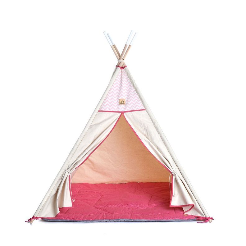 Carpa tipi infantil, modelo Rose Zigzag + playmat + bolso de transporte-1