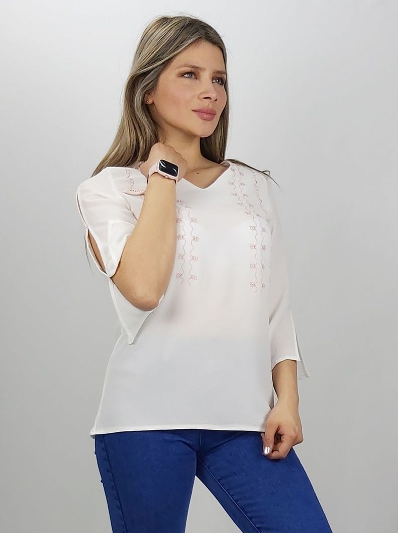 Polera blanca bordada coral-2