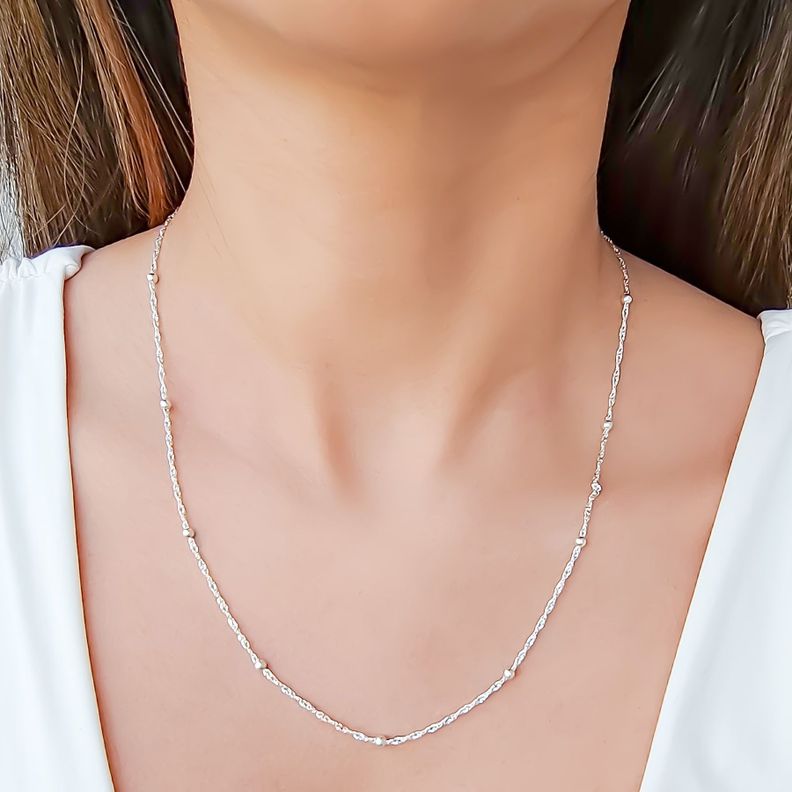Collar Bolitas Cadena Turbillón 50cm Plata Fina 925-1