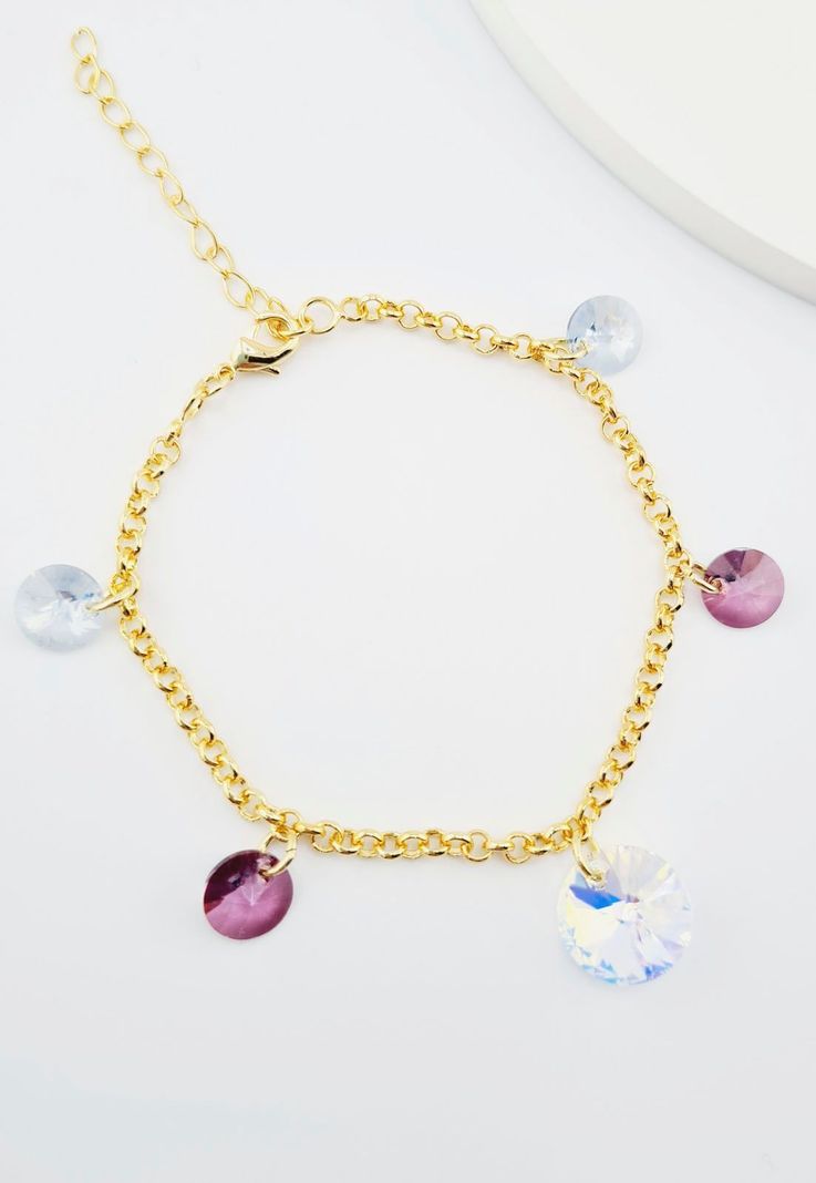 Pulsera Nepal Gold Baño de Oro 24 k y Cristales Genuinos .-4