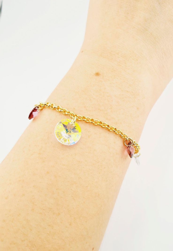 Pulsera Nepal Gold Baño de Oro 24 k y Cristales Genuinos .-1