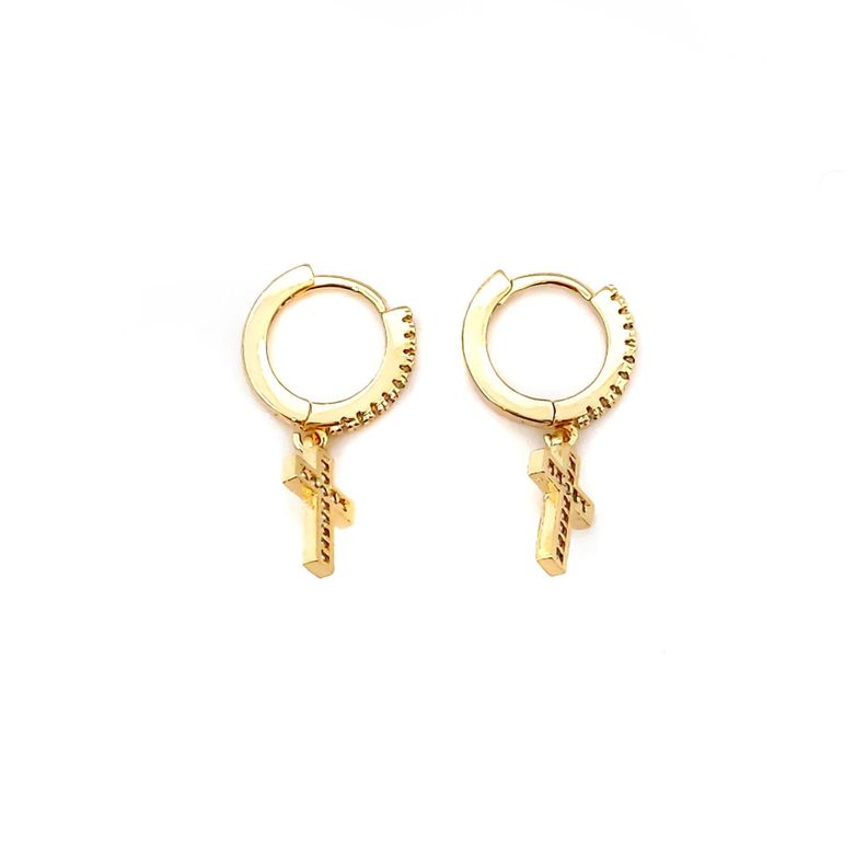 Aros Argolla Cruz Circón Enchapado Oro 18K-2