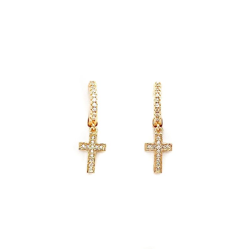 Aros Argolla Cruz Circón Enchapado Oro 18K-0