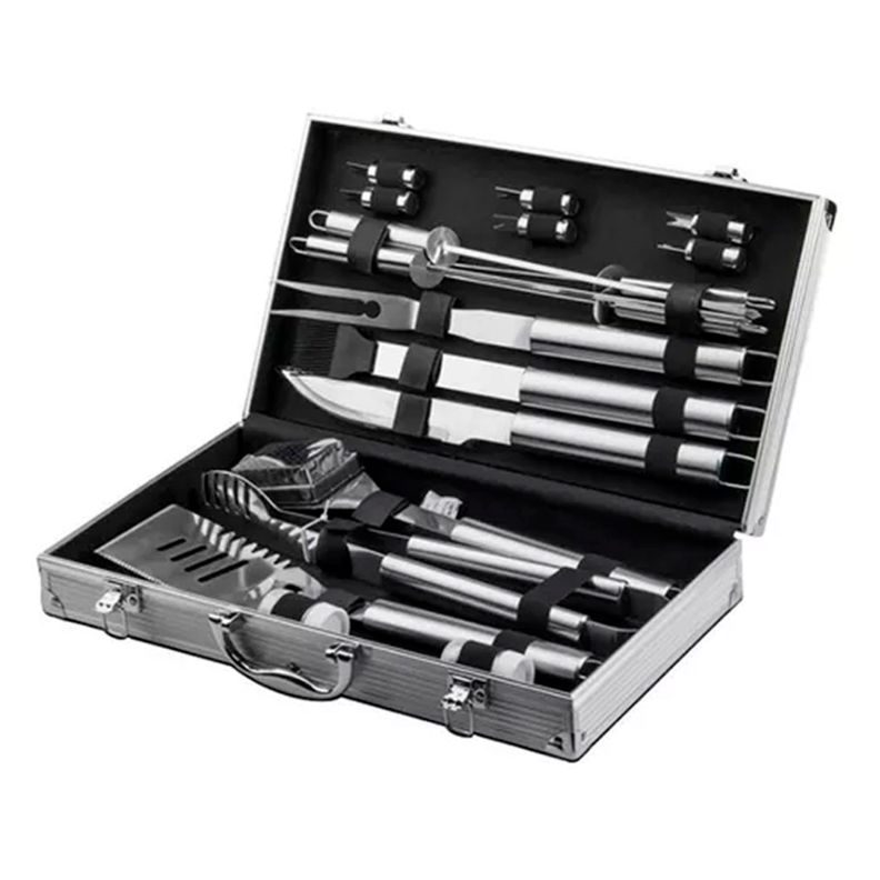 Set Parrillero Asado Barbacoa 18 Pcs En Maleta Kit-0