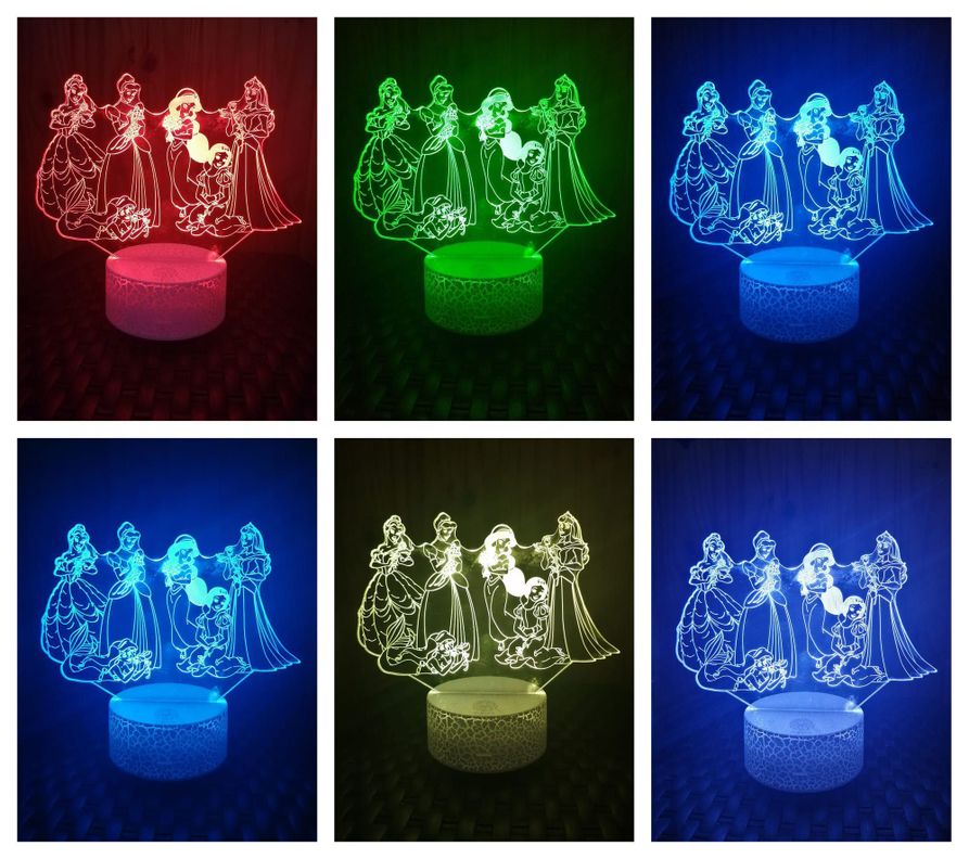Lámpara ilusión 3D De Princesas 7 Colores Led-1