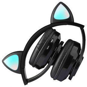 Audifonos Bluetooth Orejitas De Gato Con Luz Negr-0