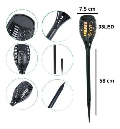 Pack X2 Lampara Solar Led Flama Antorcha Estaca Impermeables 58cm-2