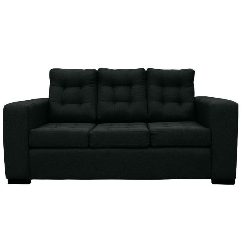 Sofa Antu Chenille Tipo Lino Negro 3 Cuerpos