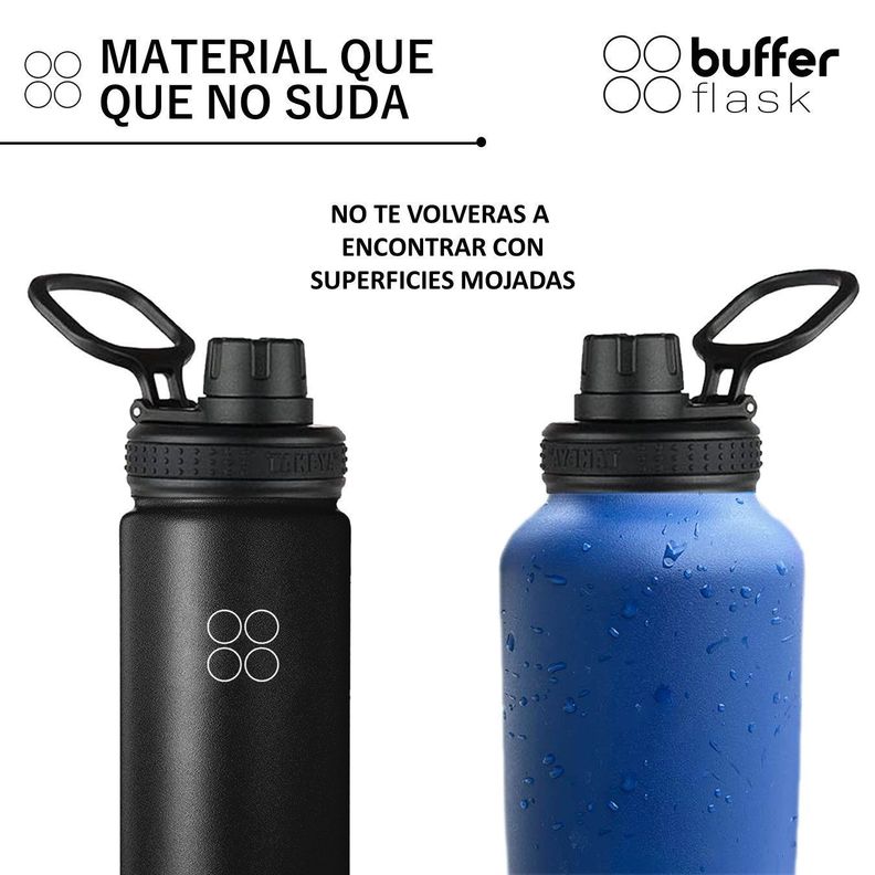 Termo Botella Agua Termica Buffer Acero Inoxidable +4 Tapas Negro-2