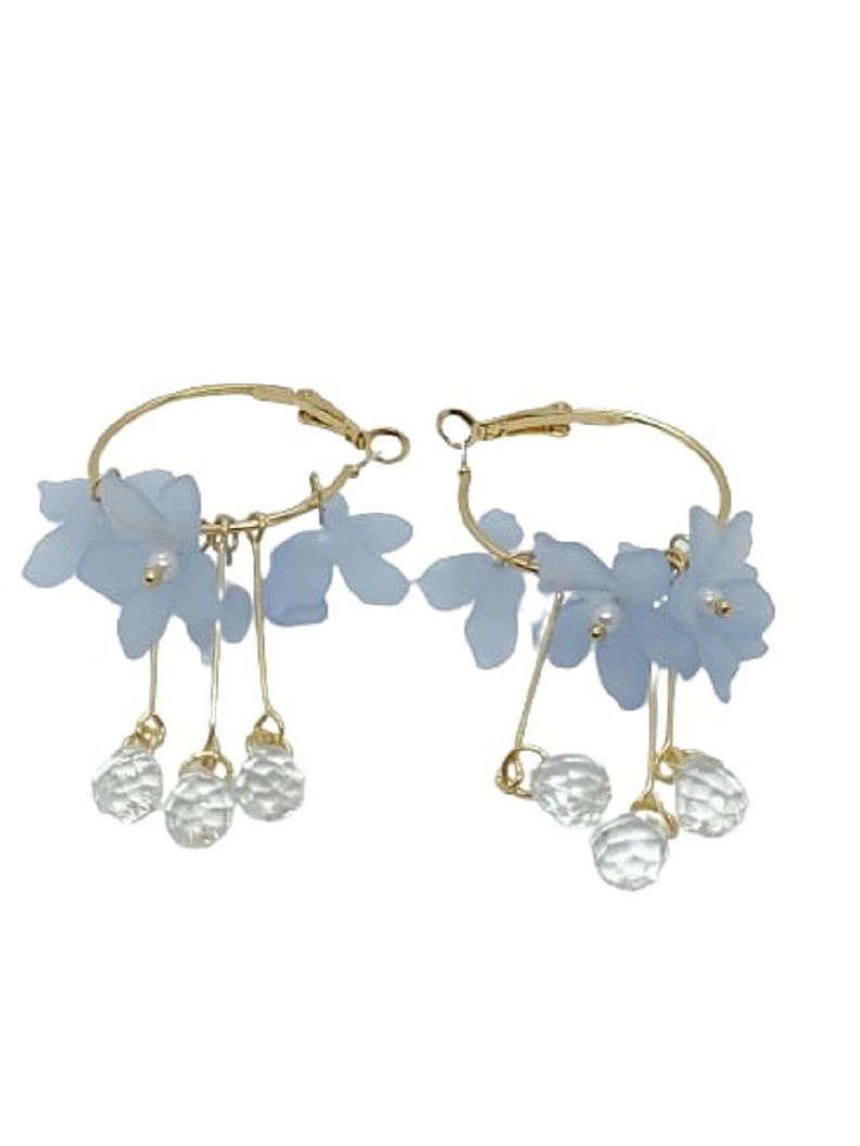 Aros pendientes largos flores azul indigo petalos primaveral