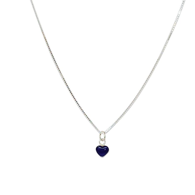 Collar Corazón Azul Esmaltado Mini Plata Fina 925-1