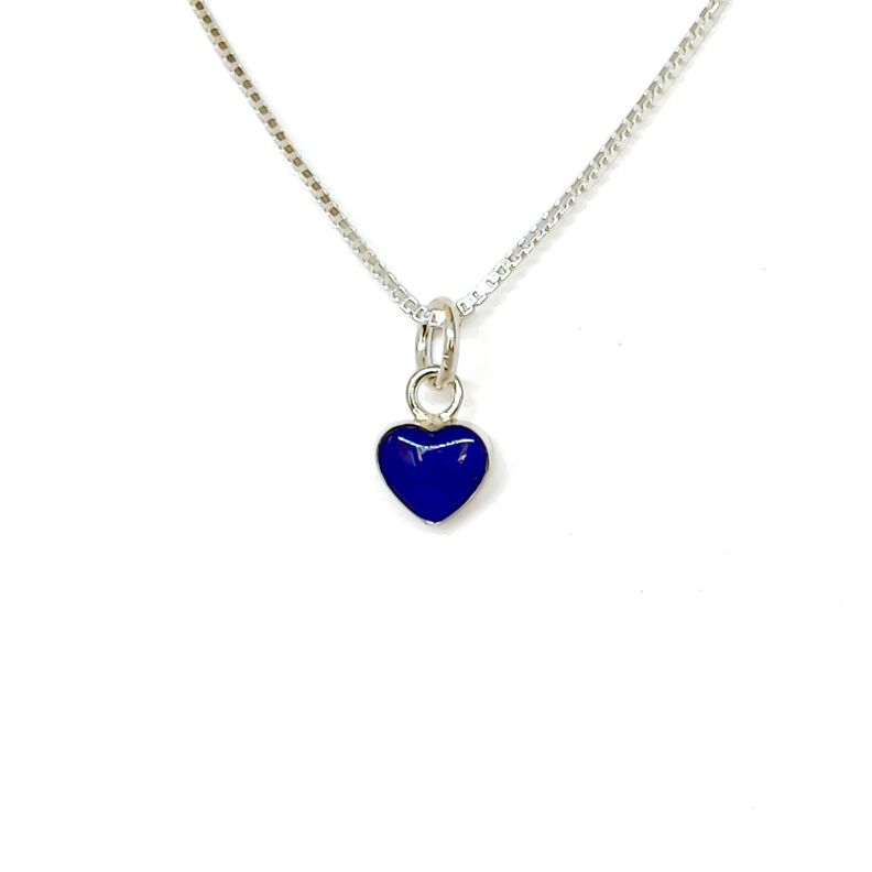 Collar Corazón Azul Esmaltado Mini Plata Fina 925-0