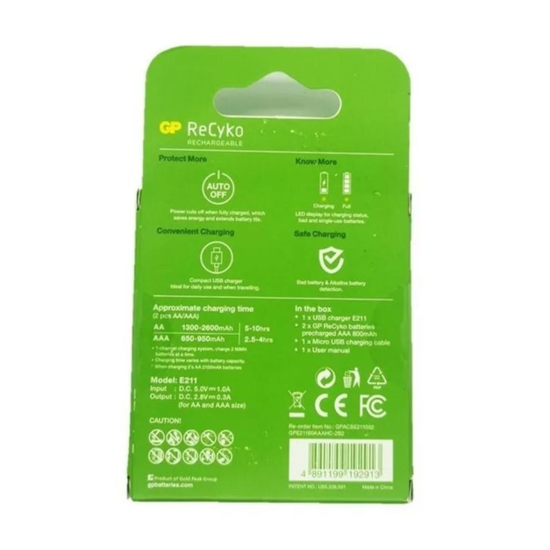 Pila Recargable Triple Aaa 2 Uni 800 Mah + Cargador -1