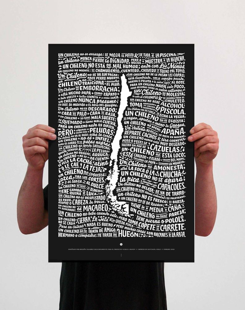 Mapa de Chile con frases típicas (Negro) - Lámina-2