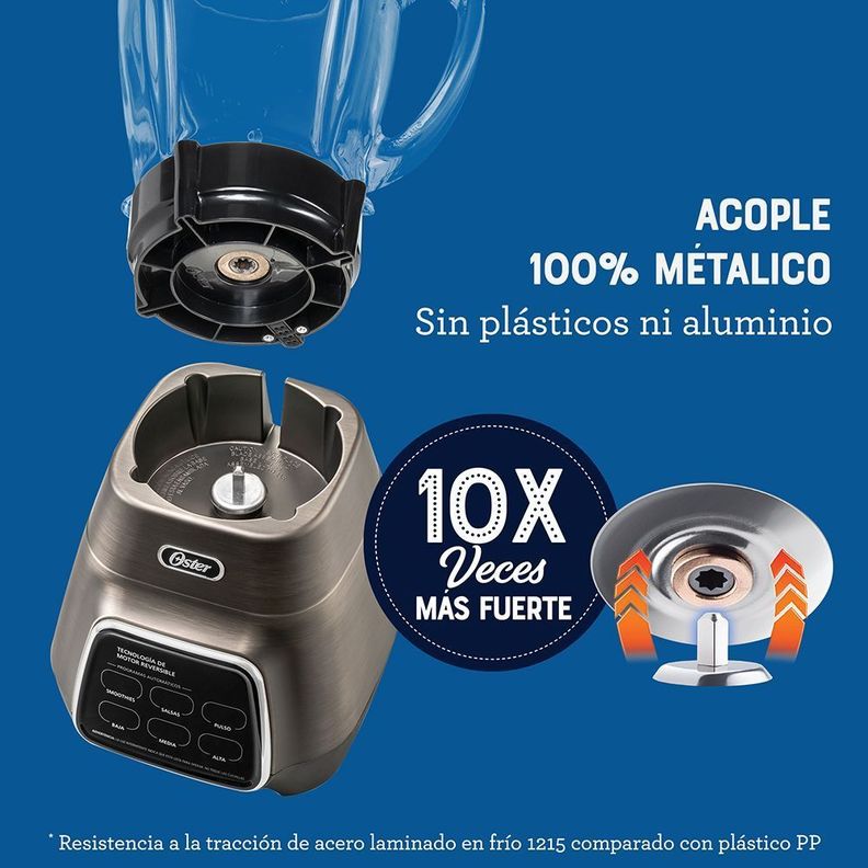 Licuadora Oster® programas automáticos con tecnología reversible, pantalla táctil y vaso BLend-N-Go BLSTPYG1312XBG-6