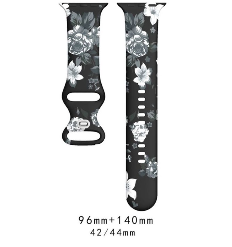 Correa Diseño Compatible Iwatch Apple Watch Flor Negra Gris 42-44-45MM-1