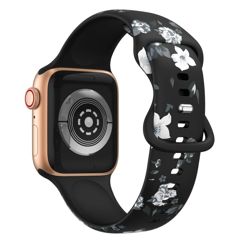 Correa Diseño Compatible Iwatch Apple Watch Flor Negra Gris 42-44-45MM-0
