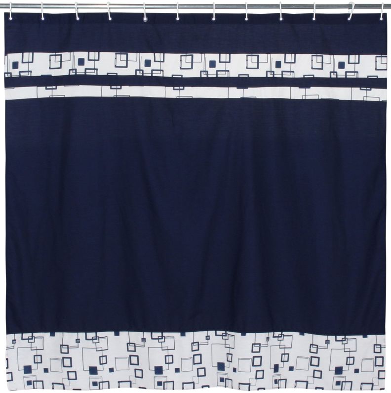 Cortina y Set de baño 7 piezas 180 x 180 cms azul cuadrados azules-2