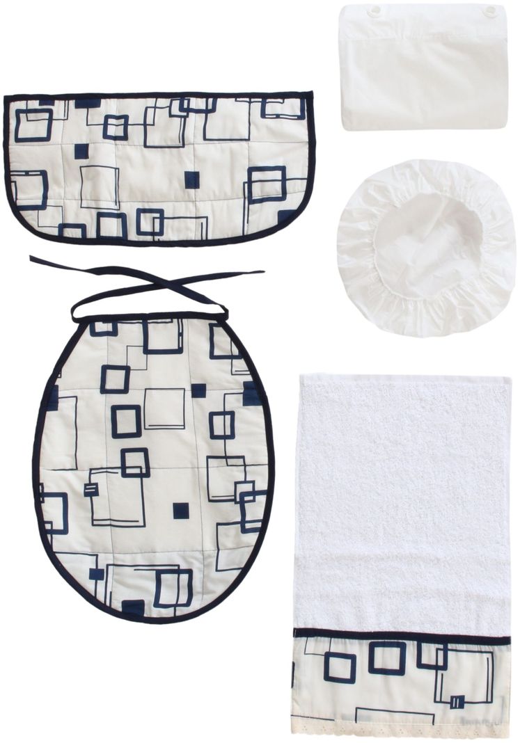 Cortina y Set de baño 7 piezas 180 x 180 cms azul cuadrados azules-1