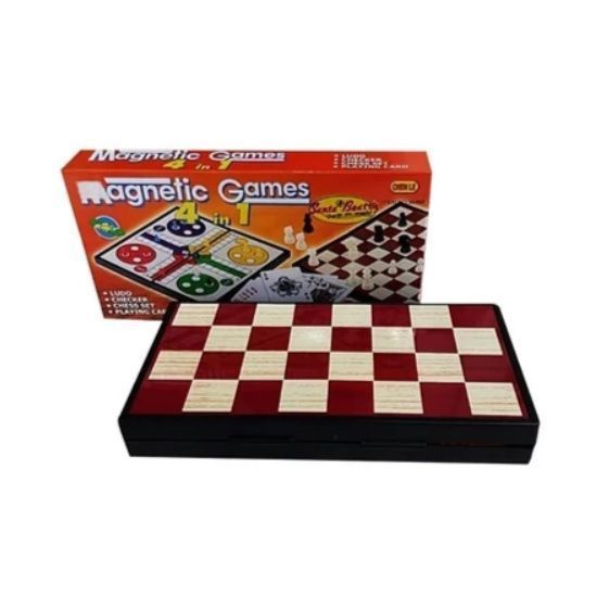 Juego mágnetico 4 en 1,Ludo,Naipes,ajedrez y dama-1