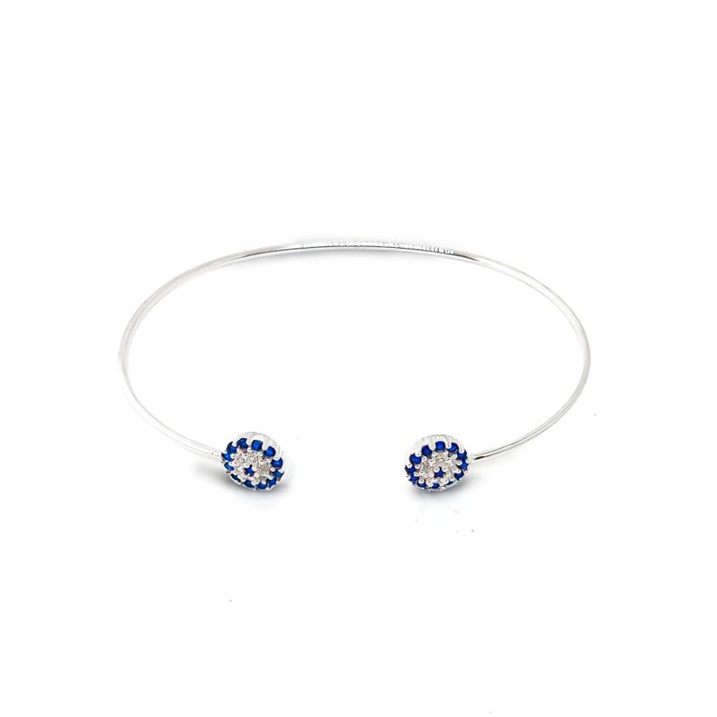 Pulsera Esclava Dos Ojos Turcos Circones Plata Fina 925-1