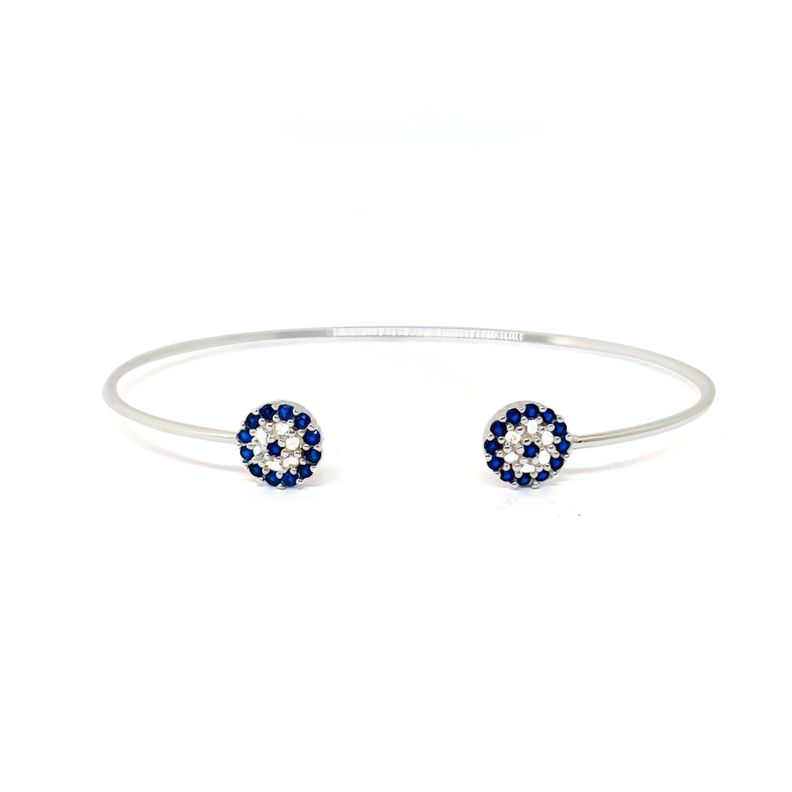 Pulsera Esclava Dos Ojos Turcos Circones Plata Fina 925-0