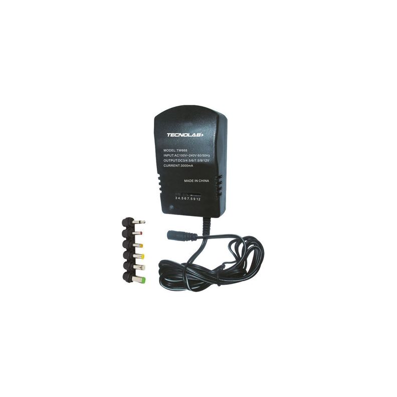 Adaptador Universal 6 Plugs Intercambiables 36W 3000mA Tecnolab-0