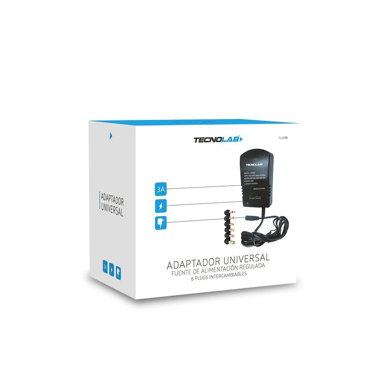 Adaptador Universal 6 Plugs Intercambiables 36W 3000mA Tecnolab-1