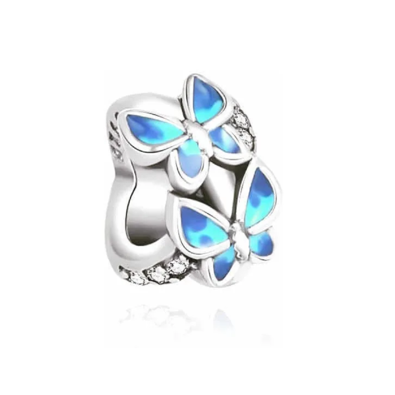 Charm Mariposas Azules en Plata Fina 925 SILVER HEART-1