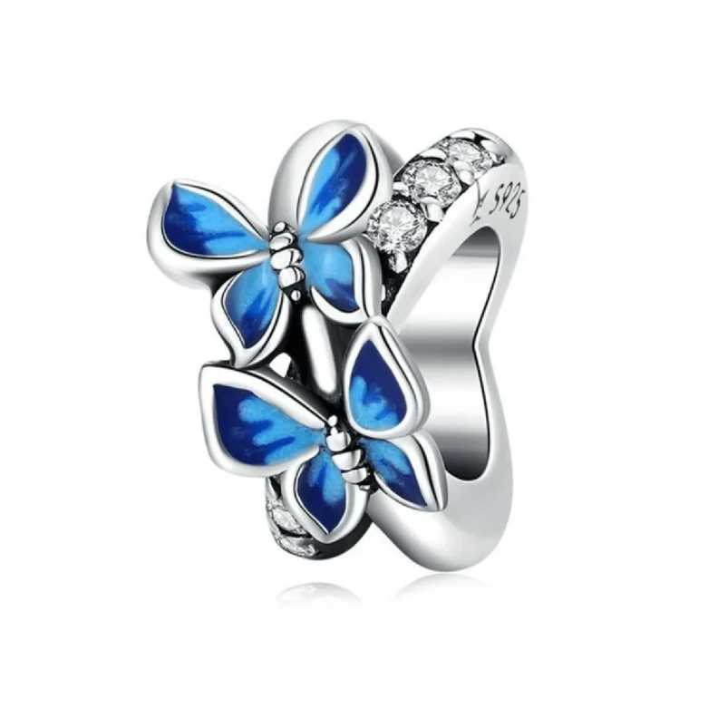 Charm Mariposas Azules en Plata Fina 925 SILVER HEART-0