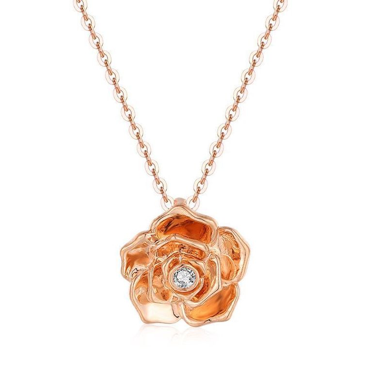 Cadena Eslabones Oro Rosado 18k Colgante Rosa 18k Diamante 1 Punto-0