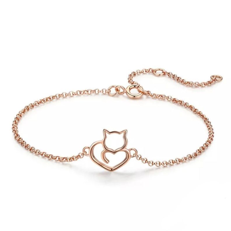 Pulsera Gato Plata 925 Bañado En Oro Rosa-0