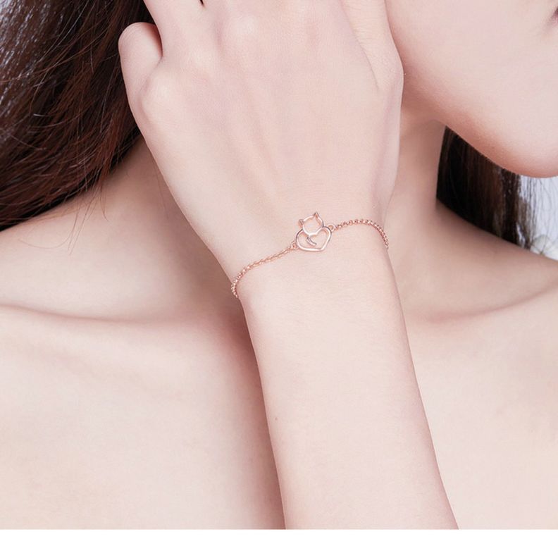 Pulsera Gato Plata 925 Bañado En Oro Rosa-2