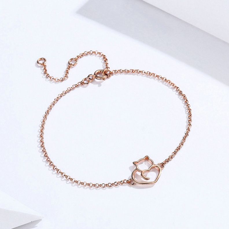Pulsera Gato Plata 925 Bañado En Oro Rosa-1