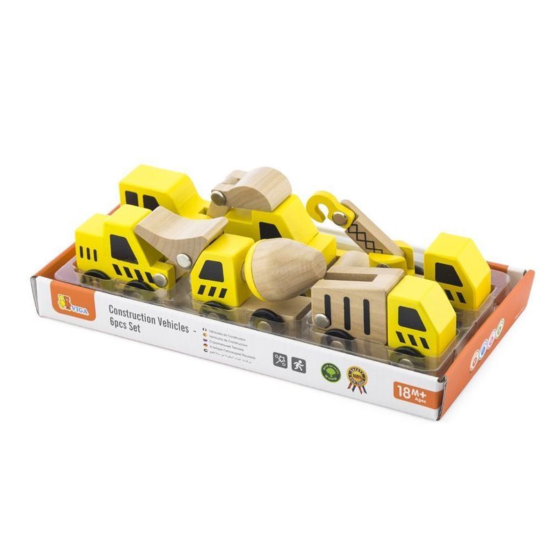 Juguete Madera Camiones Construccion 6 pz-0