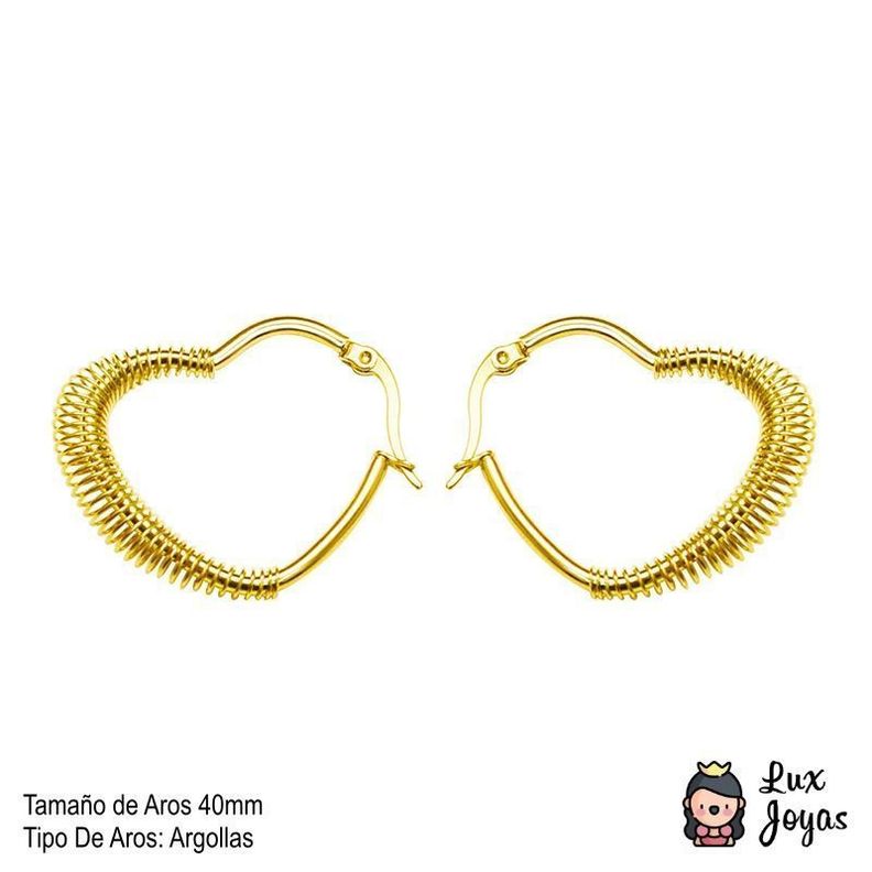 Aros Baño Oro Amarillo 18k Argollas Corazón Resorte M-3
