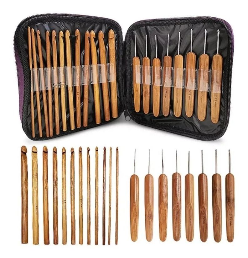 Set De 20 Palillos Crochet De Bambu Con Estuche-3