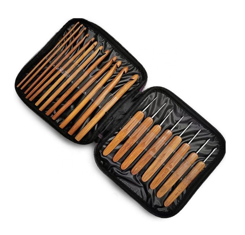 Set De 20 Palillos Crochet De Bambu Con Estuche-0