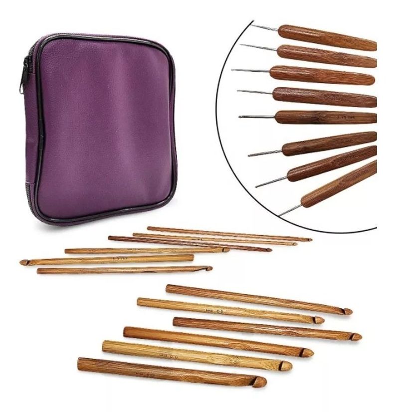 Set De 20 Palillos Crochet De Bambu Con Estuche-2