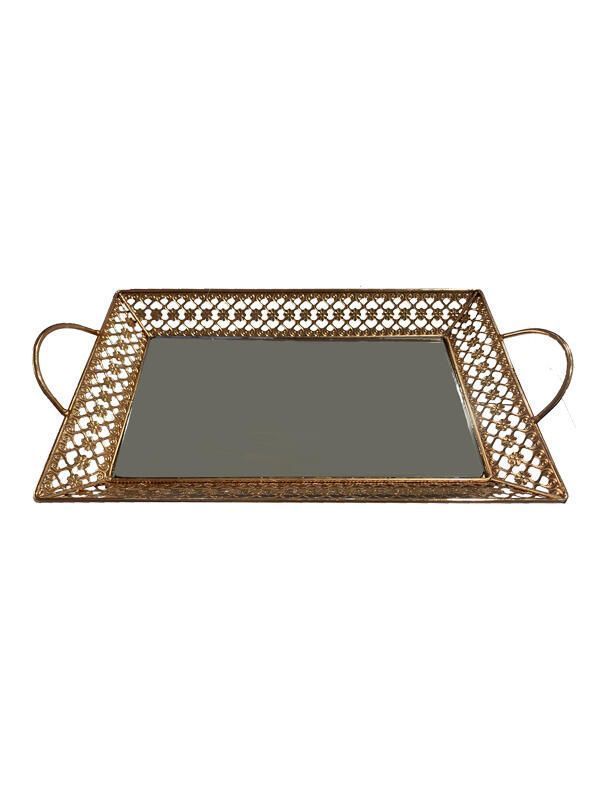 Bandeja metalica redonda espejada 21x21x5.3 cm. Dorado ø21 x5 cm-0