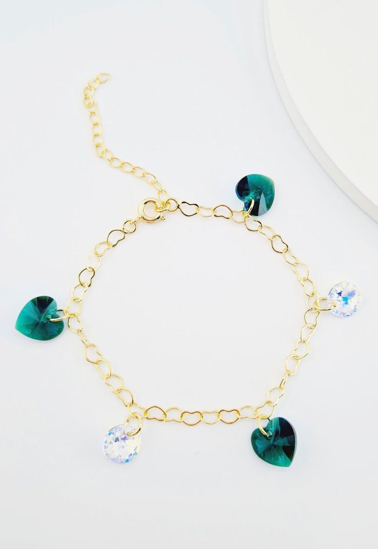 Pulsera Romance Gold Baño Oro 24k Cristal Genuino Emerald-3