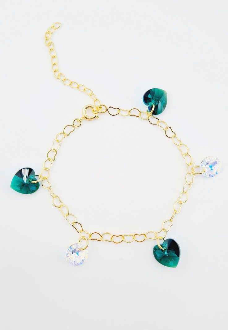 Pulsera Romance Gold Baño Oro 24k Cristal Genuino Emerald-4