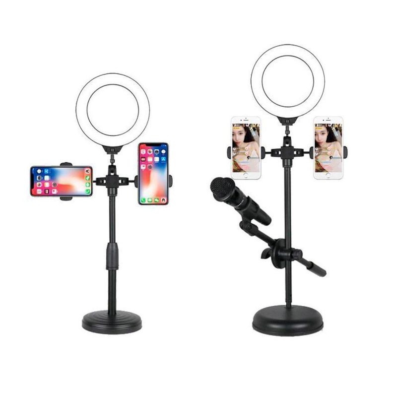 Aro de Luz LED 6" 2 Soportes Teléfono + Base Micr-2