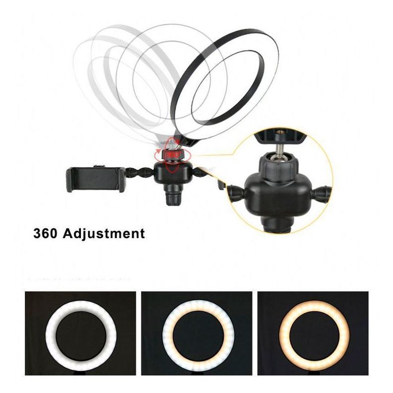 Aro de Luz LED 6" 2 Soportes Teléfono + Base Micr-3