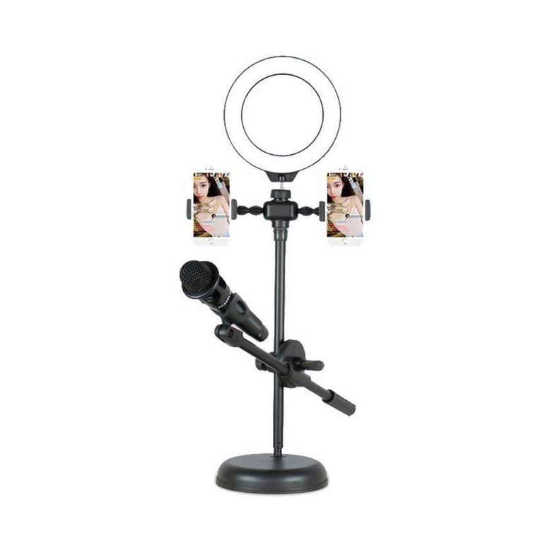 Aro de Luz LED 6" 2 Soportes Teléfono + Base Micr-1