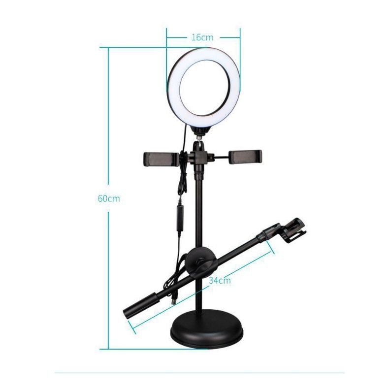 Aro de Luz LED 6" 2 Soportes Teléfono + Base Micr-5