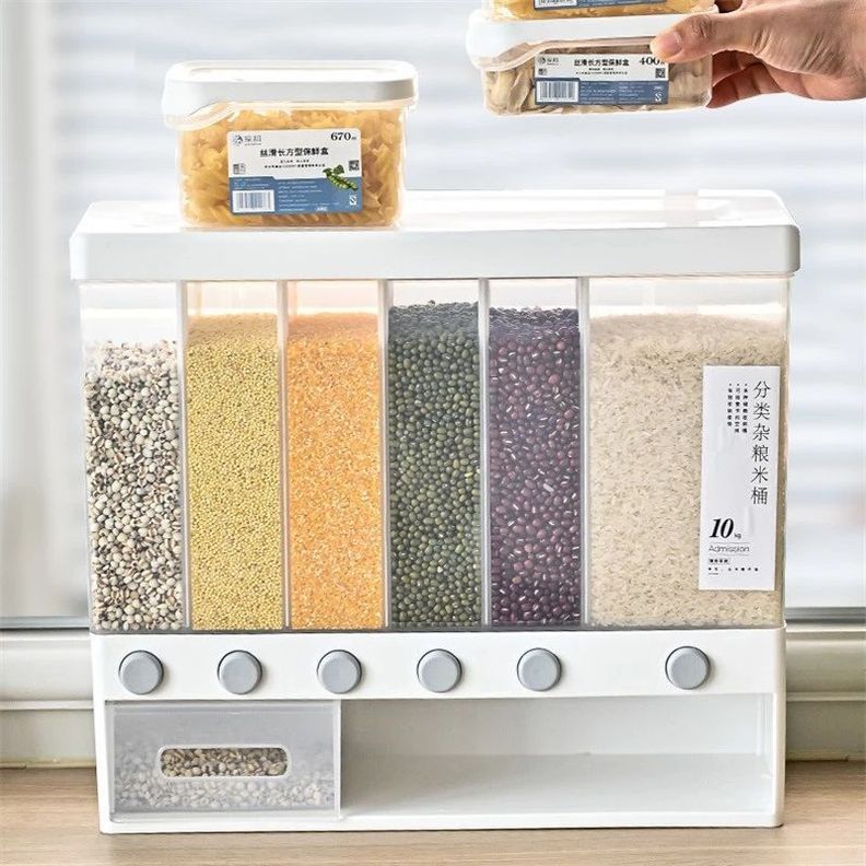 Dispensador Pared Mesa 6 Espacios Granos Cereal Arroz Pasta-2